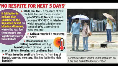 Kolkata sweats as real-feel temp shoots up to 52°C, humidity at 88%
