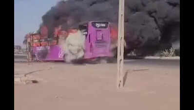 28 have narrow escape as bus catches fire near Chotila
