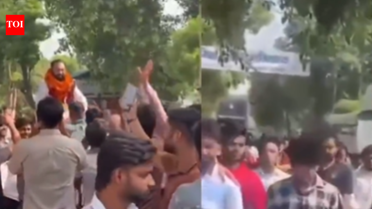 Garlands, roadshow: Rape accused gets rousing welcome in UP after bail - video