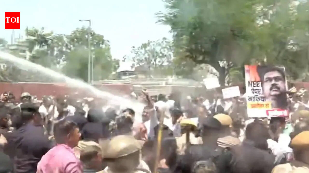 NEET UG paper leak row: Congress protests over ‘irregularities’ in Jaipur; police use water cannons, several detained