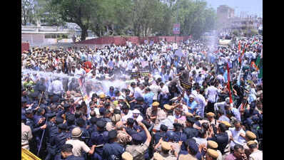 Cong protests over NEET paper leak; police use water cannons to stop march
