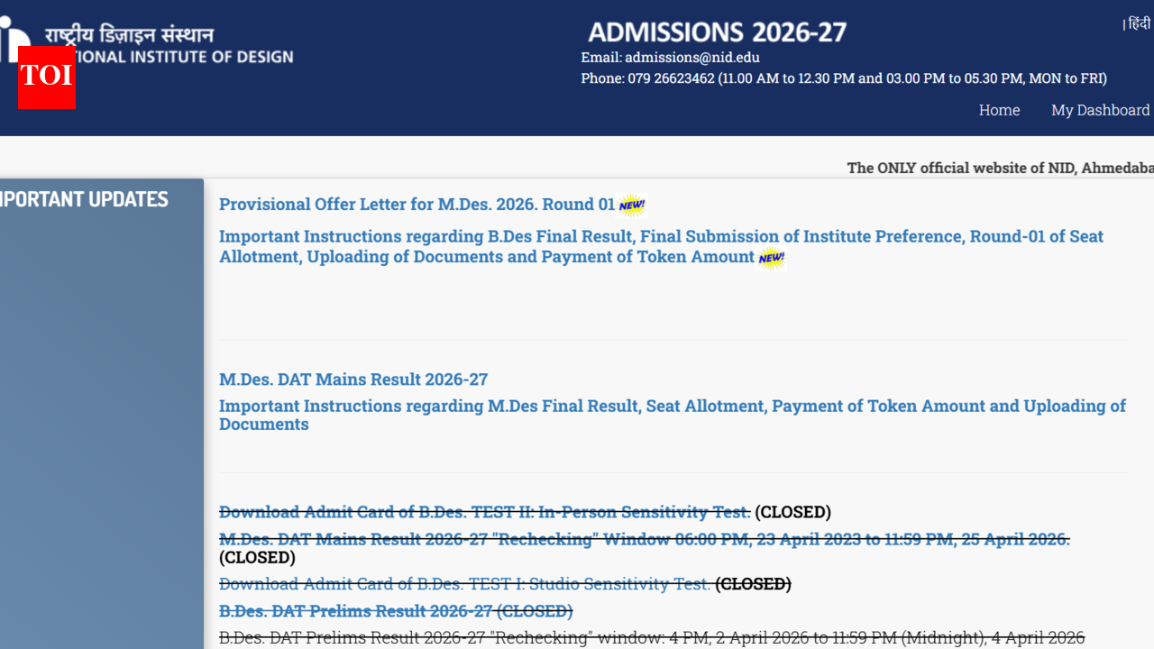 NID DAT counselling 2026 schedule out; MDes round 1 provisional offer letter released
