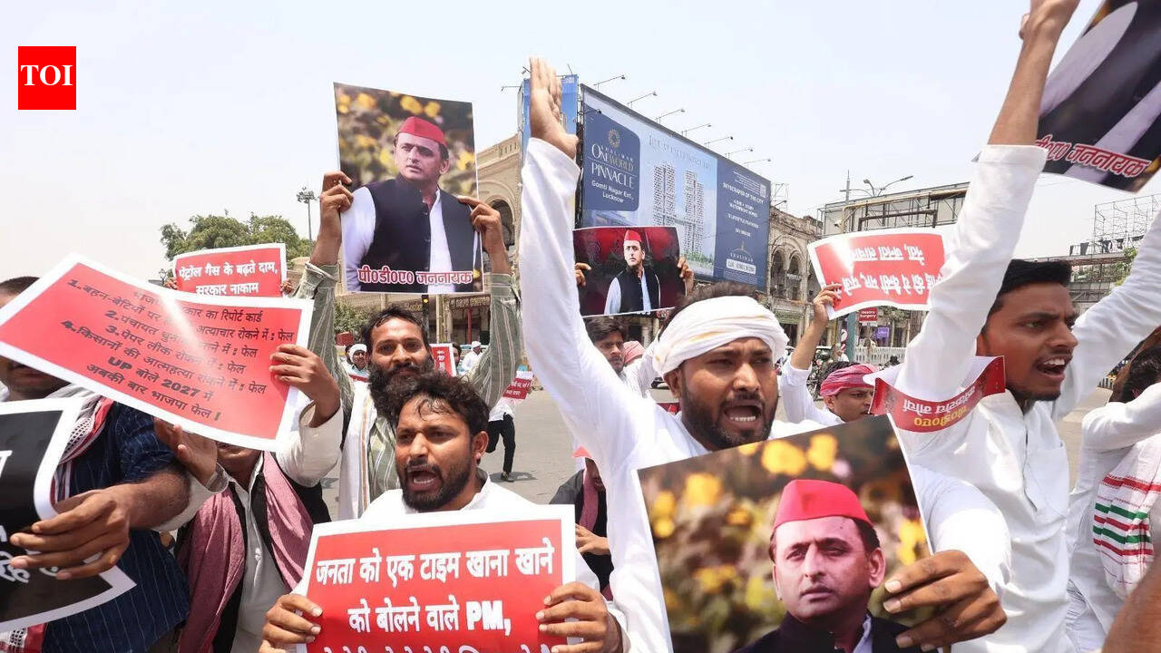 SP youth wings protest NEET paper leak, fuel price hike