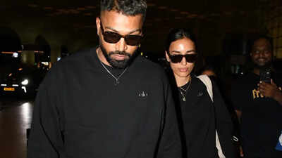 Hardik Pandya and Mahieka Sharma hold hands as they jet out of Mumbai; twin in black at airport - PICS