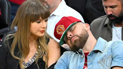 Travis Kelce’s beer chugging incident on jumbotron during NBA game labeled red flag for Taylor Swift