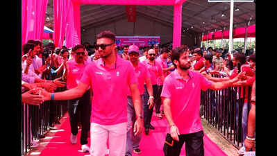 Rajasthan Royals players and coach interact with students in Jaipur