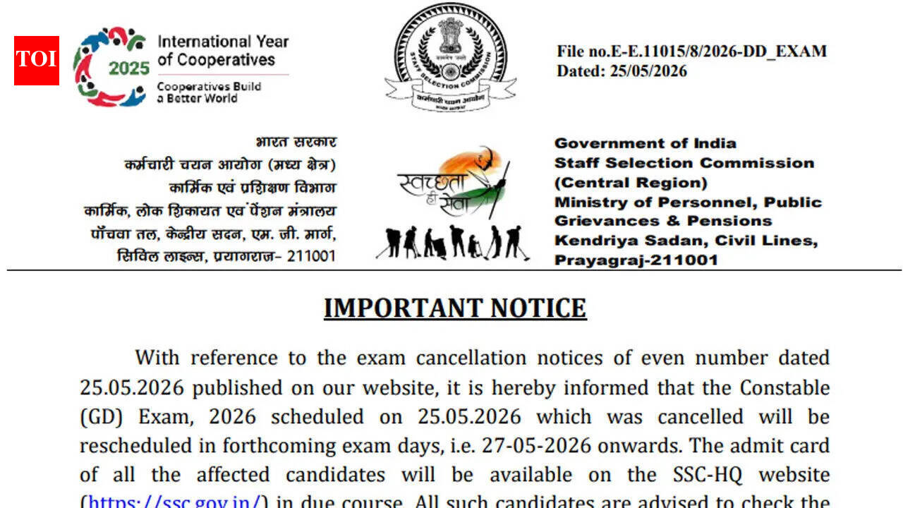 SSC GD Constable 2026 exam cancelled at overcrowded centres, rescheduled from May 27; check official notice here