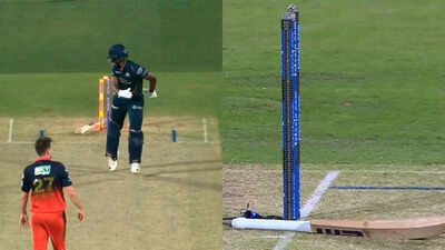 Bat flies, stumps broken: Sai Sudharsan suffers bizarre hit-wicket dismissal in IPL 2026 Qualifier 1 vs RCB - WATCH