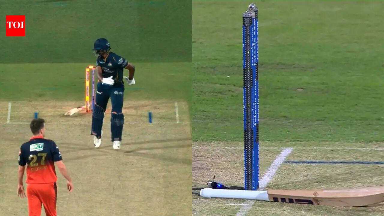 Bat flies, stumps broken: Sai Sudharsan suffers bizarre hit-wicket dismissal in IPL 2026 Qualifier 1 vs RCB - WATCH