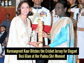 Harmanpreet Kaur traded blue jersey energy for elegant desi glam at the Padma Awards 2026