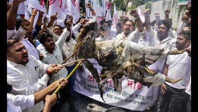 Aasu burns effigies of Union min Puri to protest fuel rates