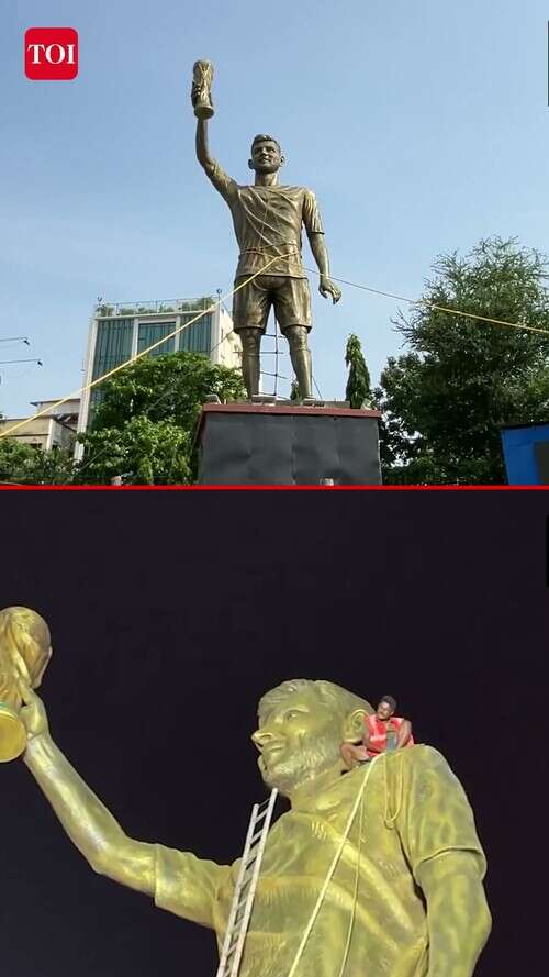 'Swaying In The Wind': Ropes Secure 70-Ft Messi Statue As Removal Plans Begin In Kolkata