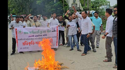 AJYCP burns CM’s effigies in Jonai to protest price rise
