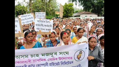 Tea workers protest across 5 Dibrugarh estates over pending demands