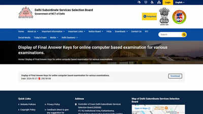 DSSSB Final Answer Key 2026 released for PGT, PRT and teaching examinations