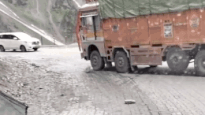 Truck plunges into gorge after skidding off narrow road in Kashmir; driver escapes unhurt