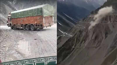 Truck plunges into gorge after skidding off narrow road in Kashmir; driver escapes unhurt
