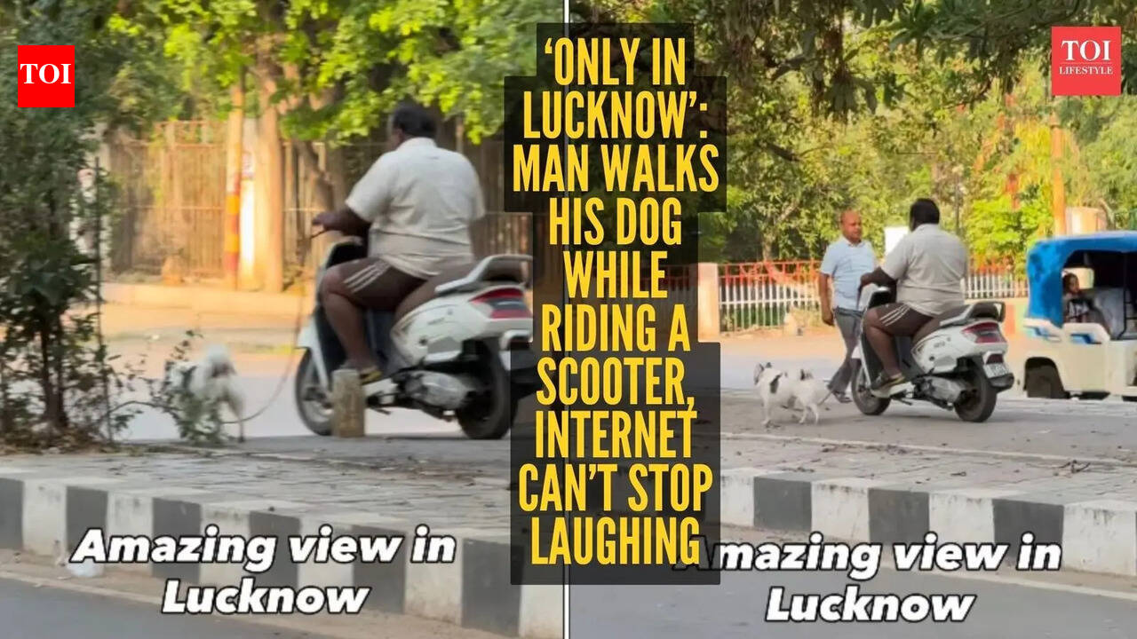 ‘This is Nawabi Pro Max’:  Lucknow man rides scooter while dog takes the walk; internet calls it peak nawabi energy