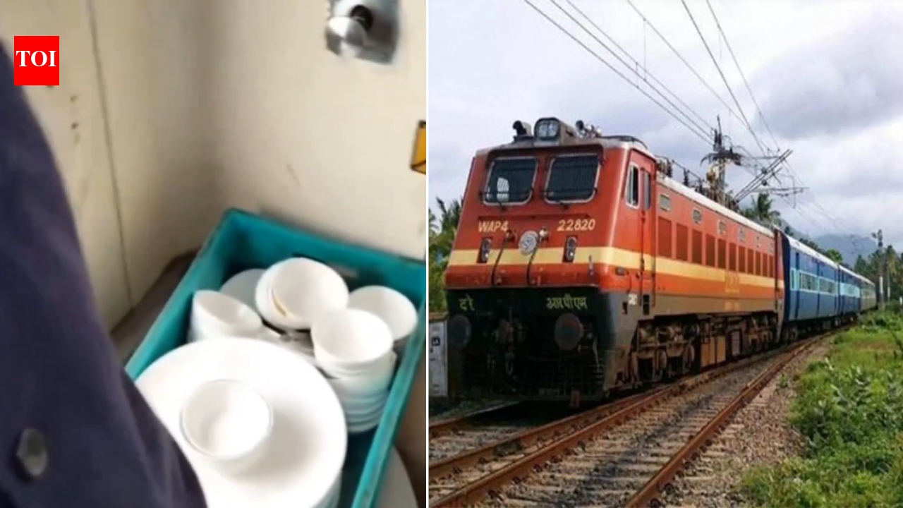 'Extremely unhygienic': FSSAI issues notice to IRCTC after video shows catering staff washing utensils in train toilet - video