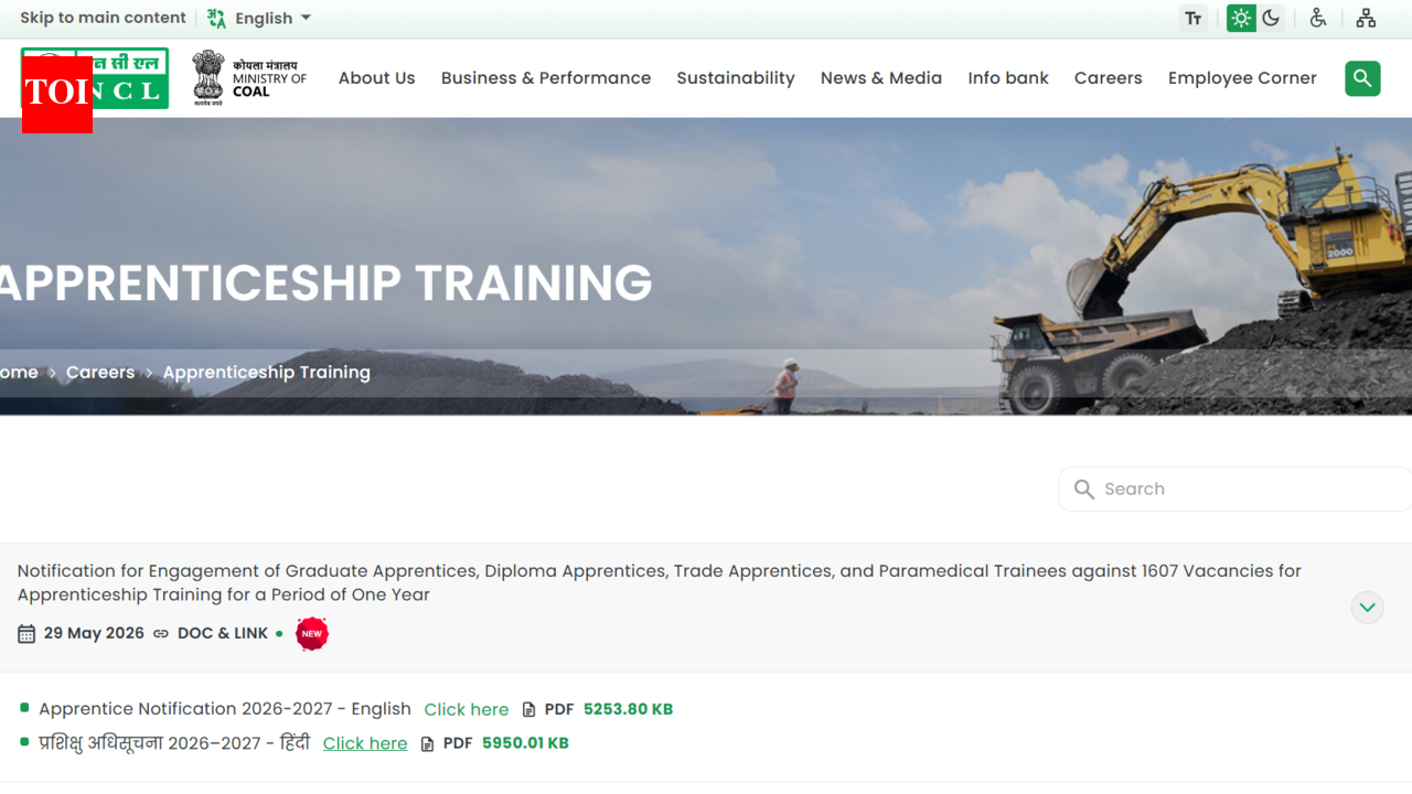 NCL Apprentice recruitment 2026: Registration begins for 1,607 Posts; check eligibility and steps to apply