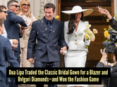 Dua Lipa traded the classic bridal gown for a blazer and diamonds