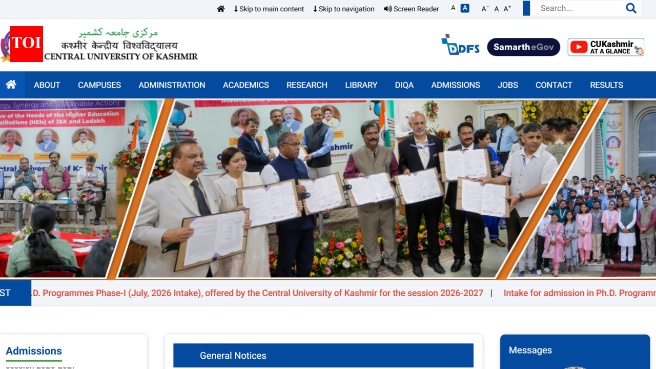 Central University of Kashmir begins PhD admission 2026 registration: Check eligibility and steps to apply