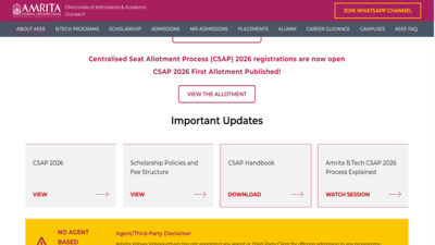 Amrita BTech CSAP Counselling 2026 Round 1 seat allotment result released at aeee.amrita.edu: Direct link to download here