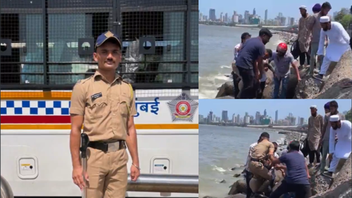 Watch: Mumbai cop&rsquo;s swift rescue saves 46-year-old woman after she jumps into sea at Marine Drive