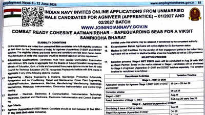 Indian Navy opens Agniveer Apprentice 2026 applications for 01/2027 and 02/2027 batches