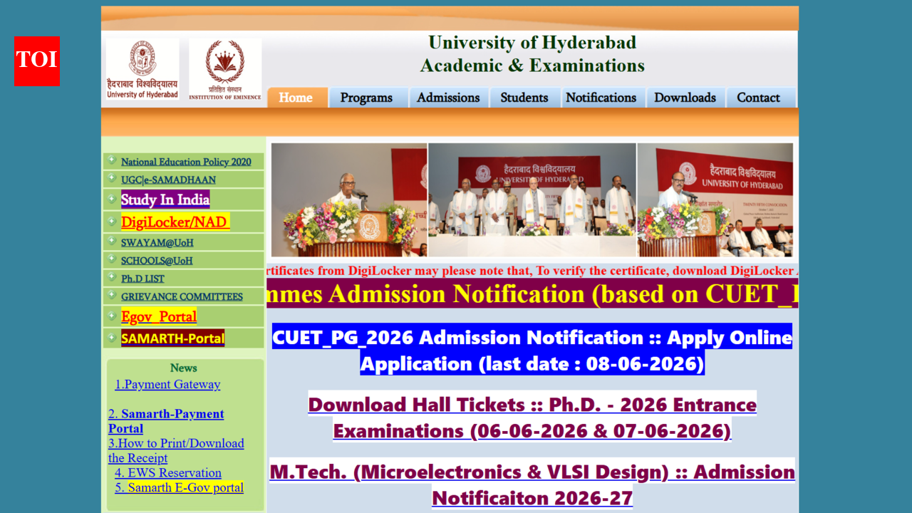 हैदराबाद विश्वविद्यालय पीजी प्रवेश 2026: पंजीकरण acad.uohyd.ac.in पर शुरू, 8 जून तक आवेदन करें