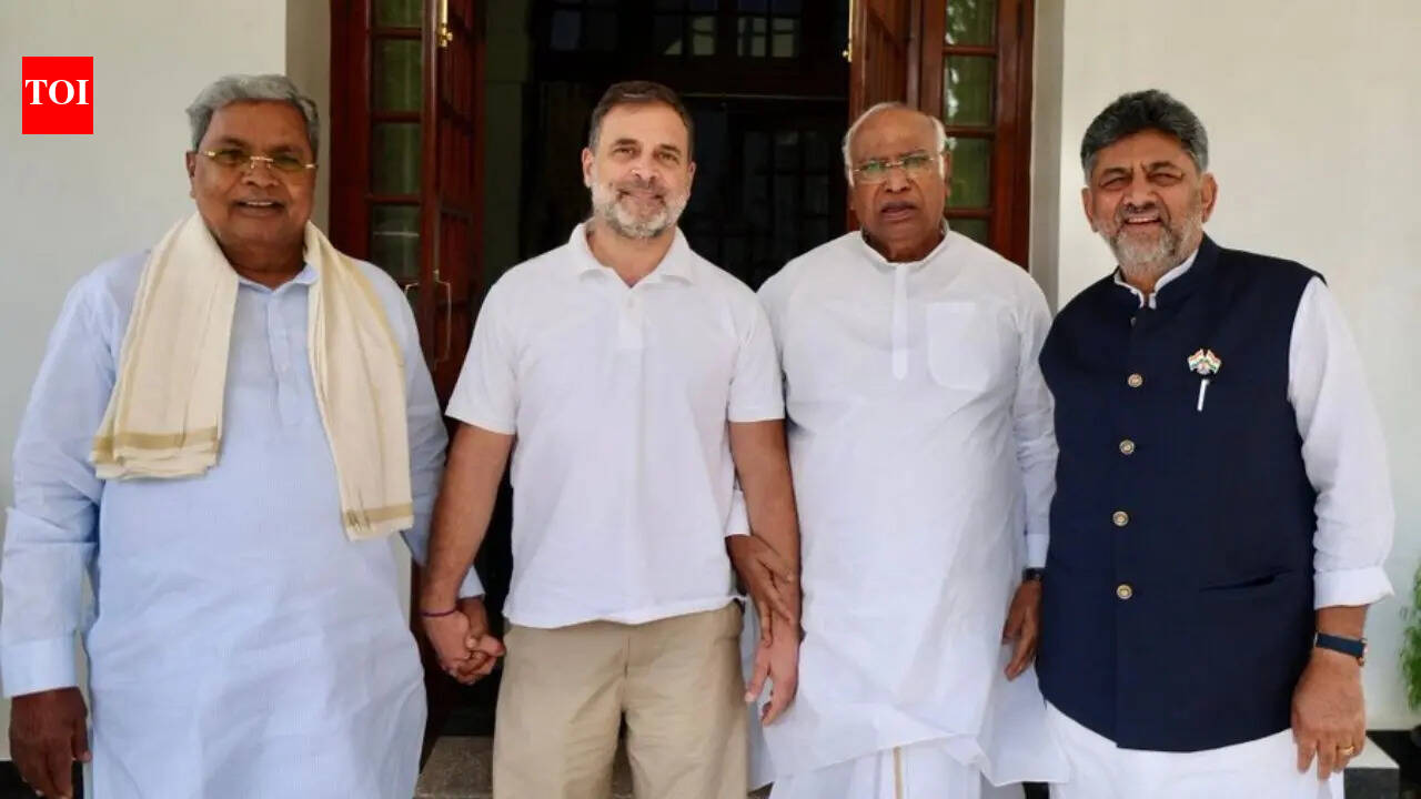 Last-minute parleys? Karnataka CM-designate DKS, Sidda meet Rahul &amp; Kharge