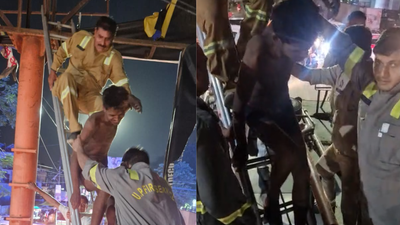 Fire department rescues man from electric pole near Lok Bandhu Hospital crossing in Lucknow