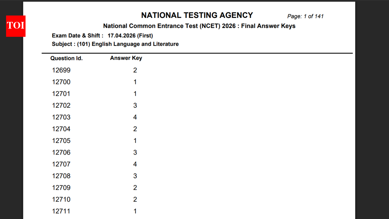 NCET final answer key 2026 released at exams.nta.nic.in: Direct link to download here
