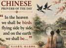 Chinese proverb of the day: &ldquo;In the heaven we shall be birds flying side by side, and on the earth we shall be...&rdquo;