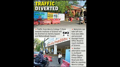 Road barricaded for tunnel work, traffic diversion in place for a month