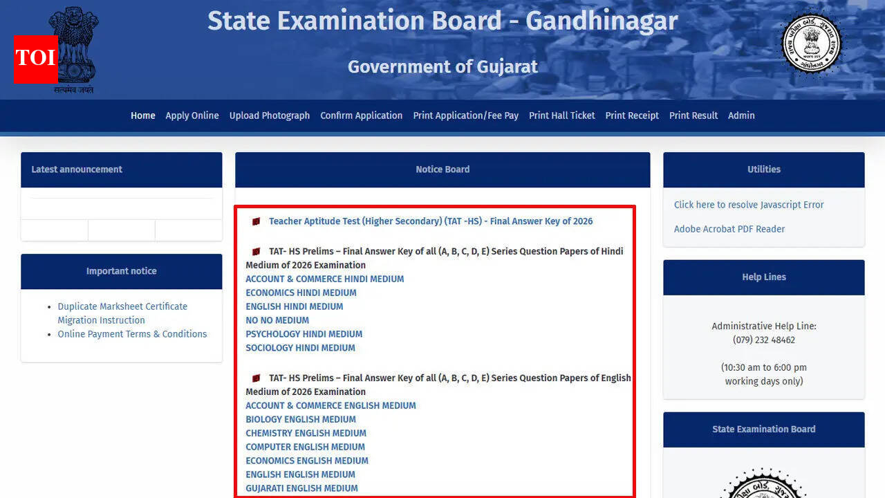 TAT HS 2026 final answer key out at sebexam.org; SEB Gujarat result expected soon