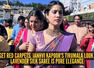 Janhvi Kapoor channels old-world grace in a lavender silk saree during Tirumala visit