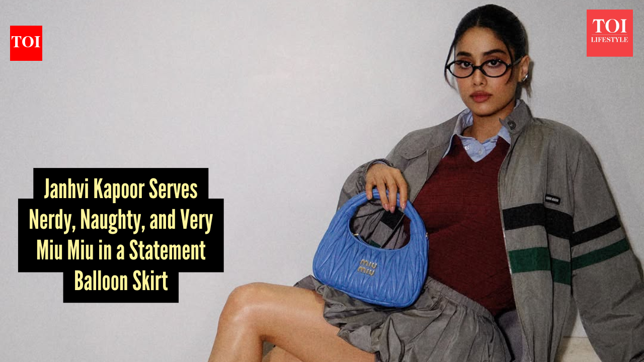Janhvi Kapoor gives the balloon skirt a nerd-girl upgrade in head-to-toe Miu Miu pieces