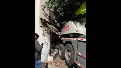 Brakes fail, crane moves backward and hits building in Bengaluru