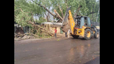 Storm, hail uproot trees & disrupt power supply in Sanawad