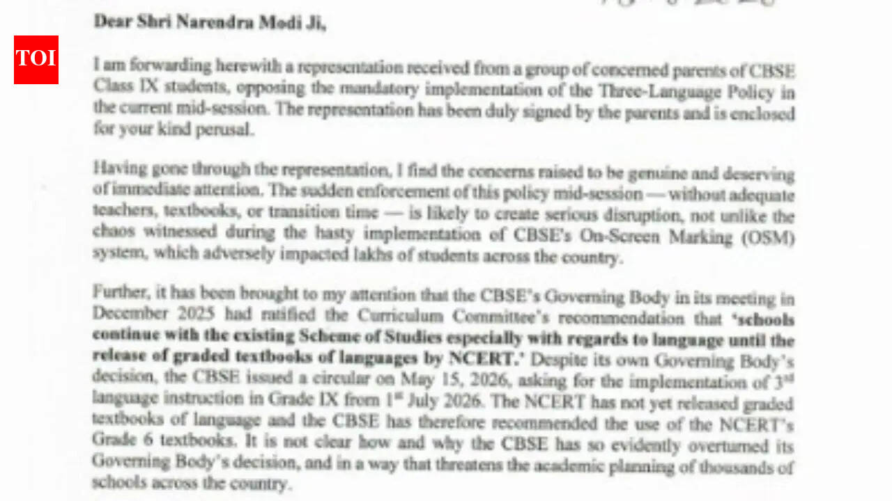 'Likely to create serious disruption': Parliamentary panel chief urges PM Modi to put CBSE three-language policy on hold