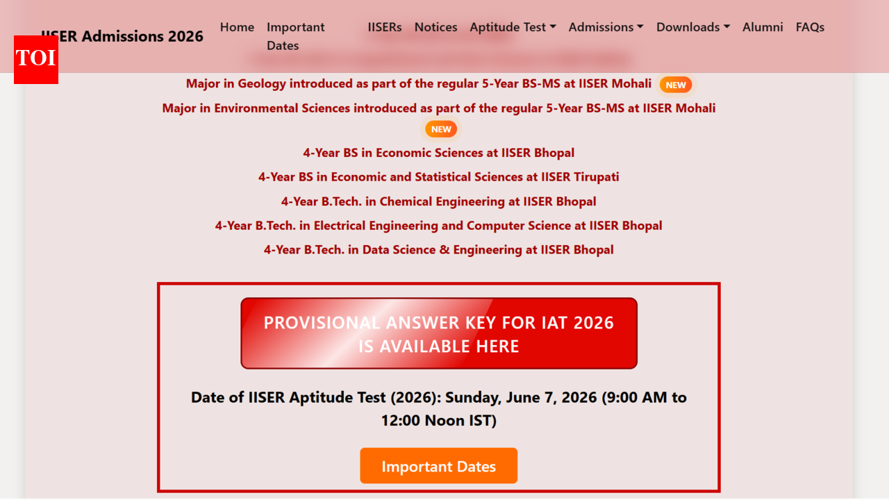 IISER IAT 2026 उत्तर कुंजी iiseradmission.in पर जारी की गई: यहां डाउनलोड करने के लिए सीधा लिंक