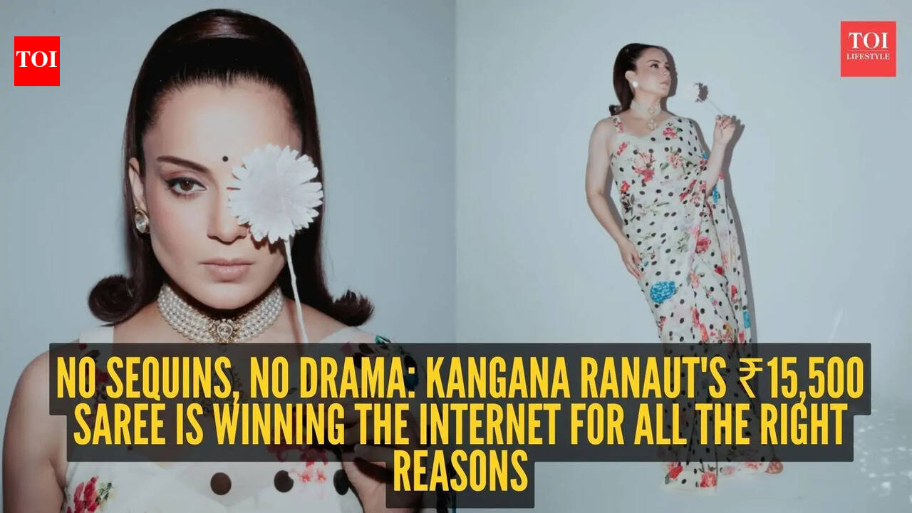Kangana Ranaut skips bling, stuns in a ₹15,500 polka dot saree that looks straight out of a vintage Bollywood film