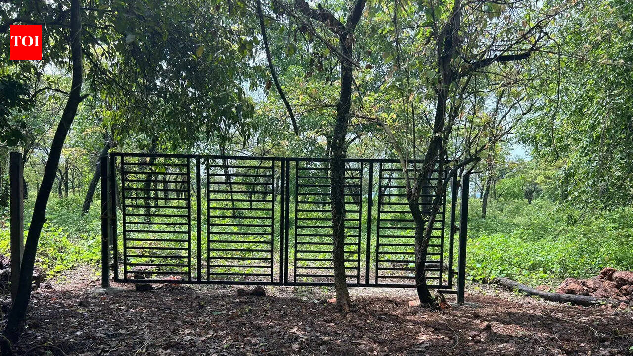 Metal gate at Mandur tenanted land kicks row