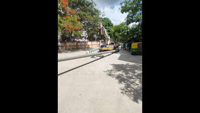 Pole on newly-resurfaced Prof UR Rao Road in Bengaluru relocated after public outrage