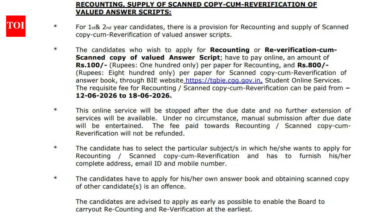 Telangana Inter Supplementary Results 2026 out: How to apply for recounting, answer scripts and what next