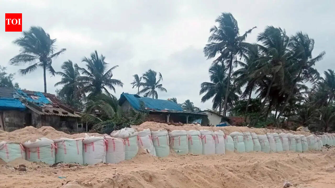 Sandbags back at Meenakaliya Beach to prevent sea erosion