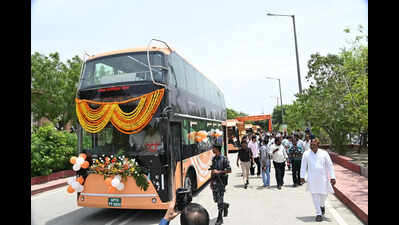 CM Yogi Adityanath flags off 45 electric buses ahead of Noida airport launch