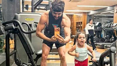 Gurmeet Choudhary shares adorable moment of daughter picking up gym lessons from him