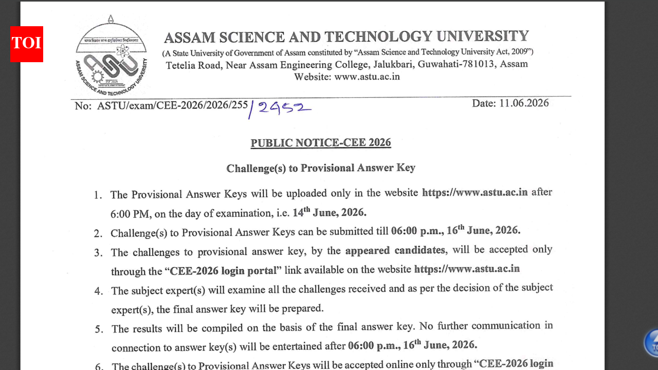 Assam CEE provisional answer key 2026 to be released today at astu.ac.in: Check steps to download here